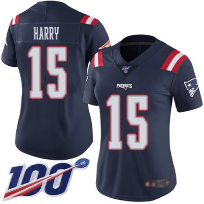 Nike New England Patriots #15 N'Keal Harry Navy Blue Women's Stitched NFL Limited Rush 100th Season Jersey